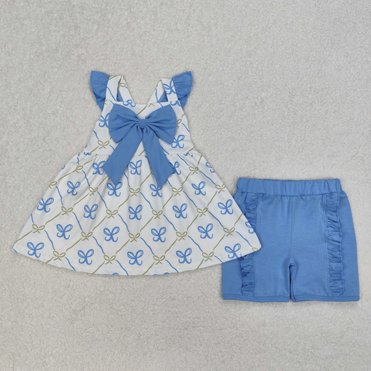 Crossback Blue Bow Short Set