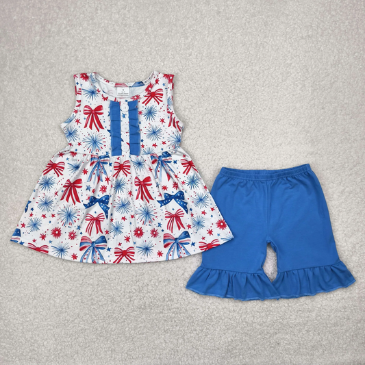 Red white and blue Bow coquette short set