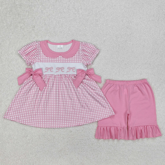 Pink Bow Embroidery Short Set