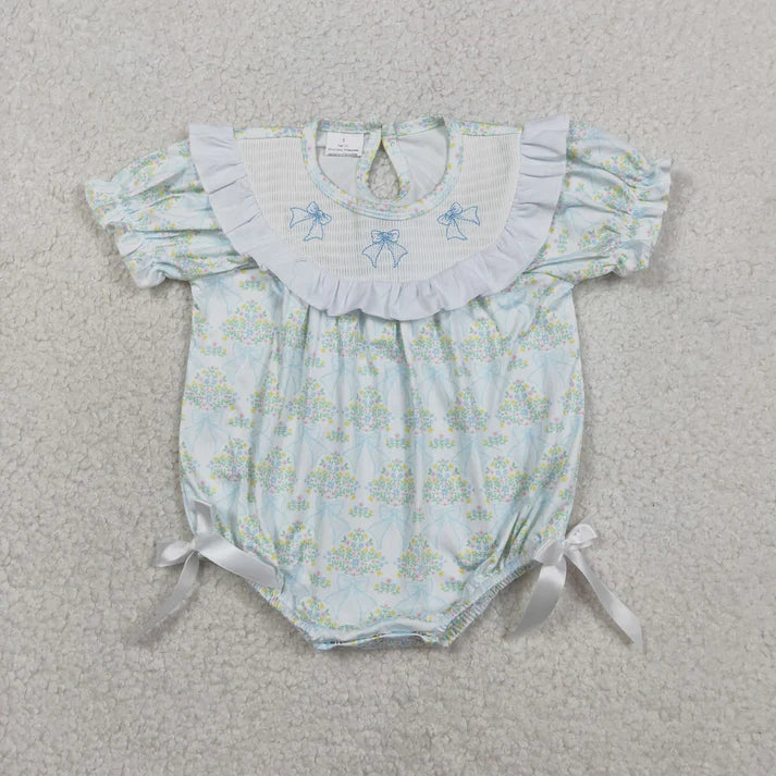 Floral Bow Embroidery Smocked Bubble