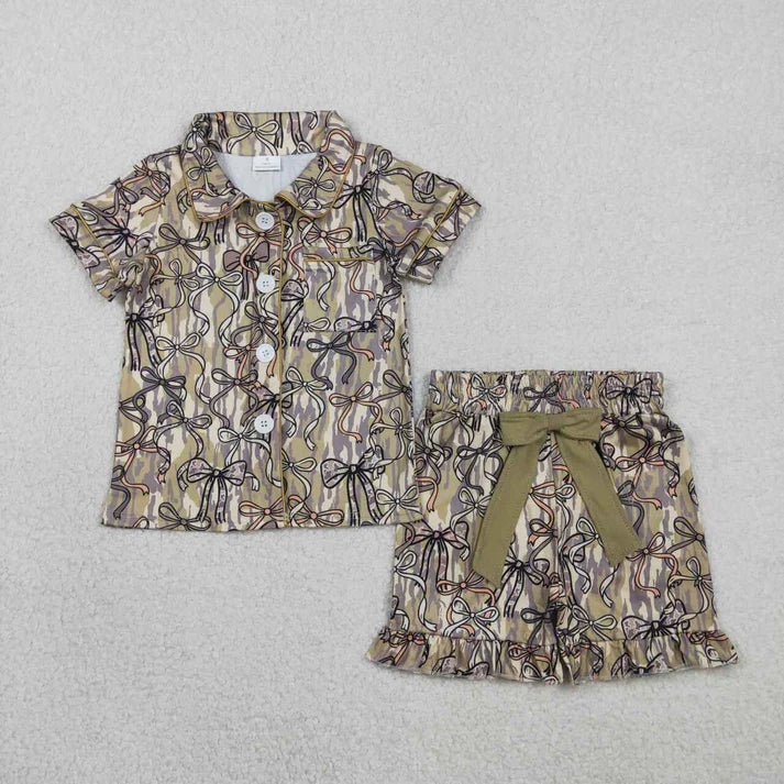 Camo Bow Button Up Short PJ Set