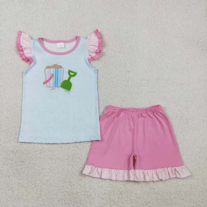Beach Girl Embroidery Ruffle Short Set