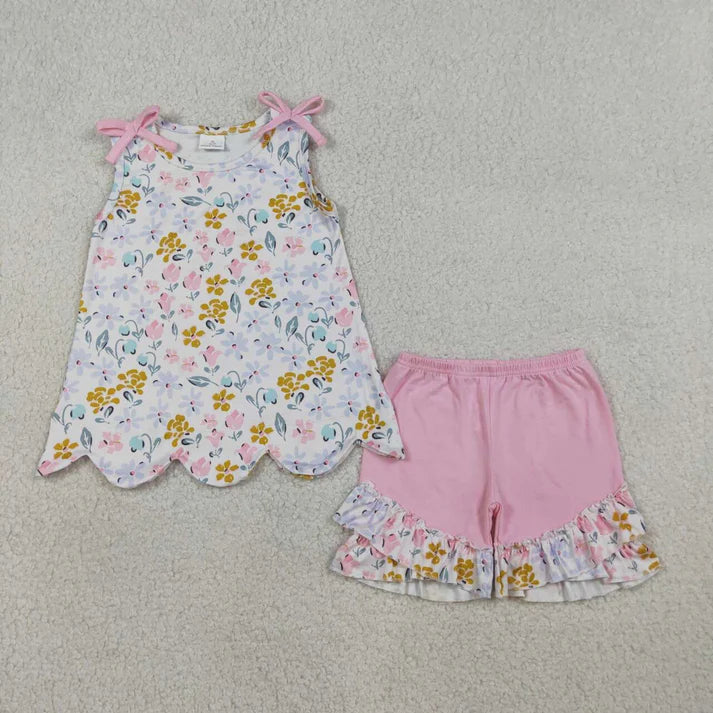 Tank Floral Ruffle Short Set