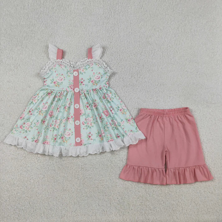 Floral Tank Ruffle Short Set