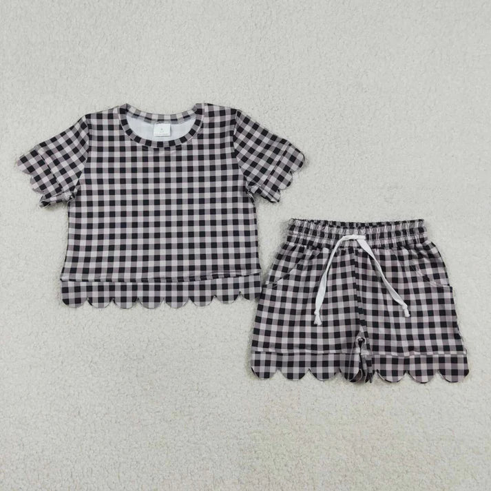 Black Plaid Scalloped Edge Short Set