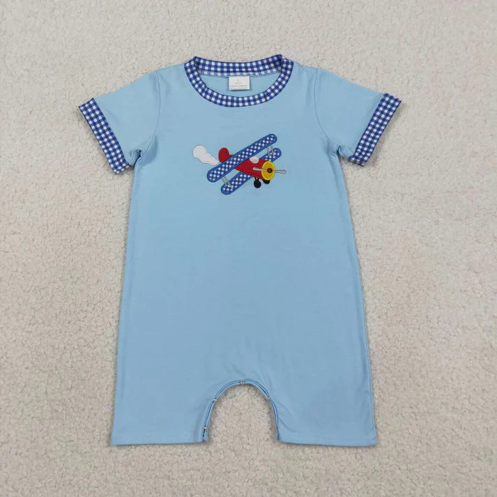 Airplane Embroidery Short Romper