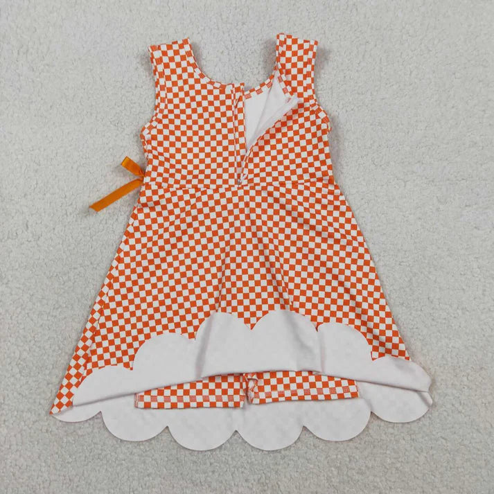 Orange Plaid Scalloped Edge Athletic Dress