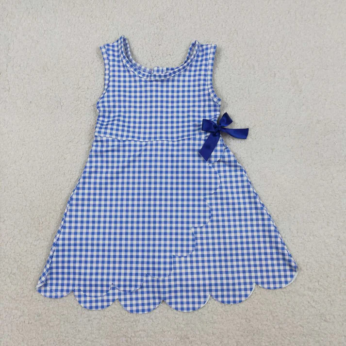Blue Plaid Scalloped Edge Athletic Dress