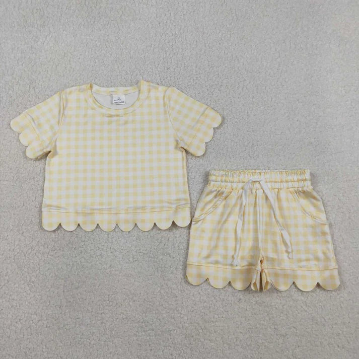 Yellow Plaid Scalloped Short Set