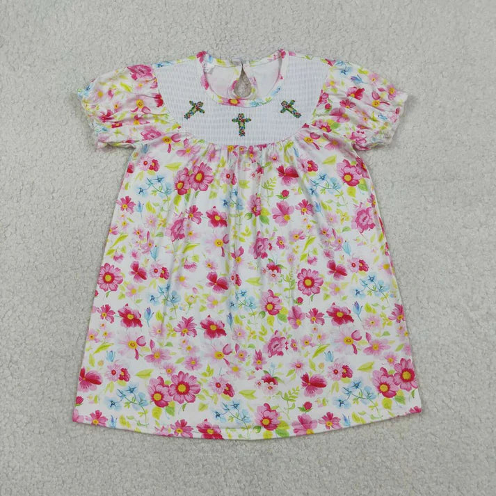 Smocked Cross Embroidery Floral Dress