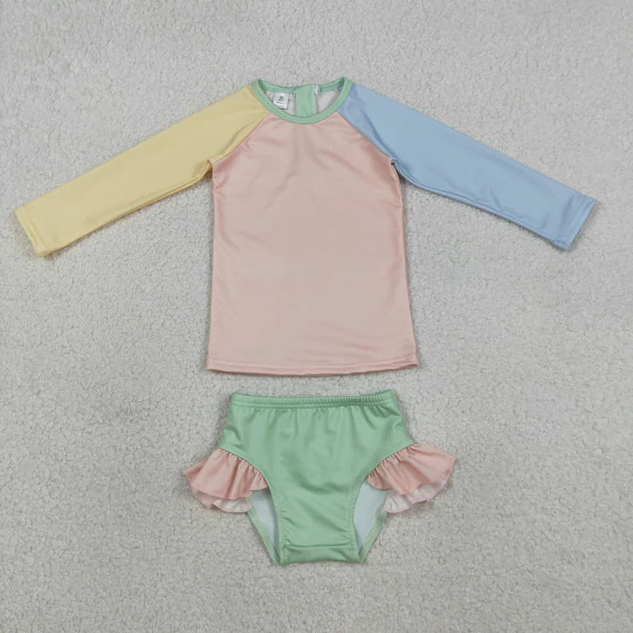 Spring Pastel Long Sleeve Two Piece Swimsuit