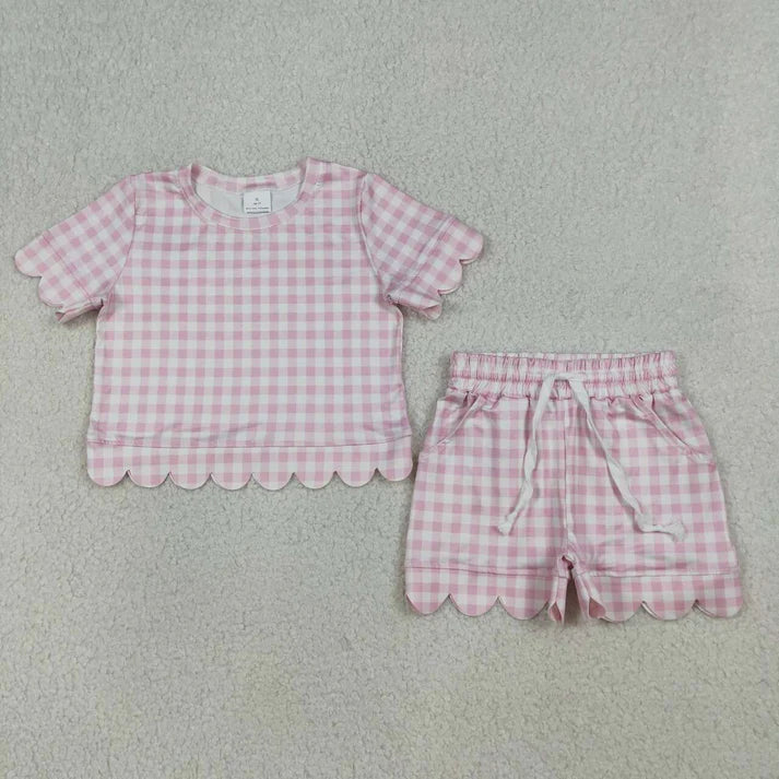 Pink Plaid Scalloped Edge Short Set