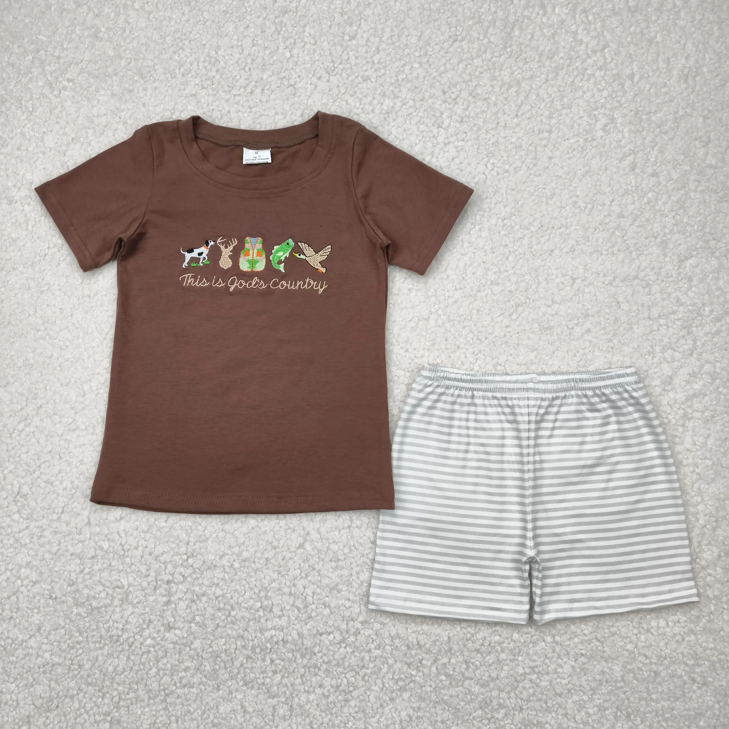 This is Gods country boy embroidery short set
