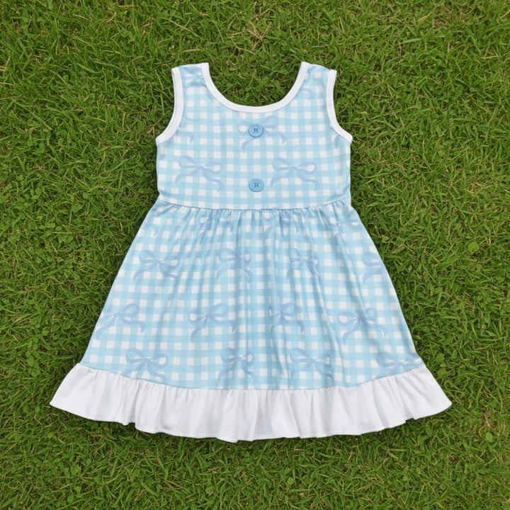 Blue Bow Checkered Dress