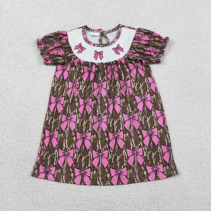 Camo Bow Embroidery Smocked Dress