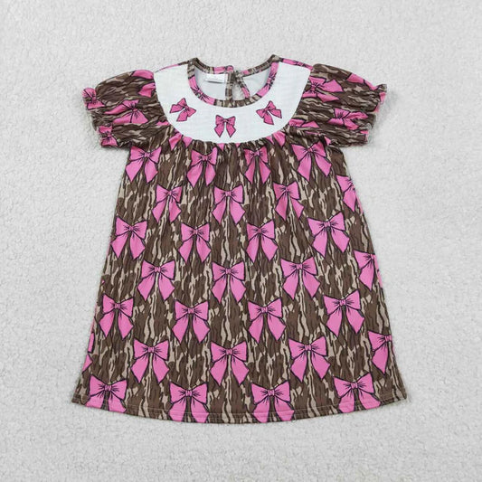 Camo Bow Embroidery Smocked Dress
