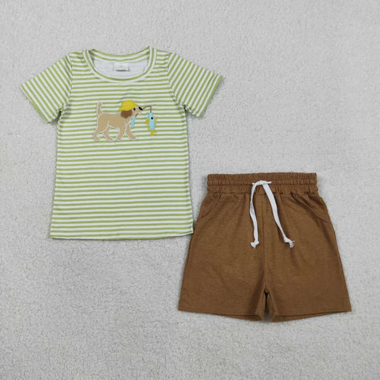 Dog Fishing Embroidery Short Set