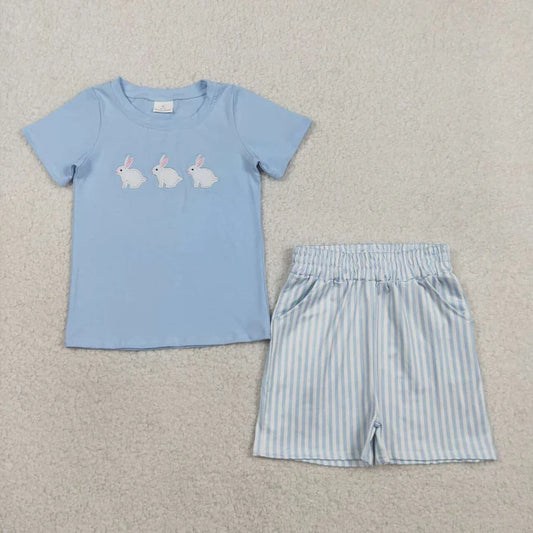 Easter Bunny Embroidery Boy Short Set