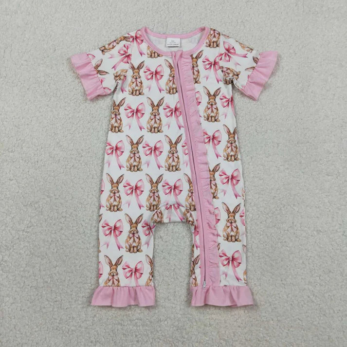 Easter Bunny Pink Ruffle Short Sleeve Zippy