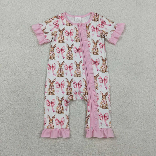 Easter Bunny Pink Ruffle Short Sleeve Zippy