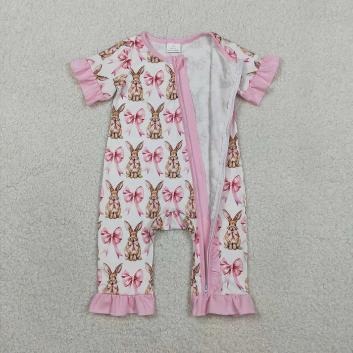 Easter Bunny Pink Ruffle Short Sleeve Zippy