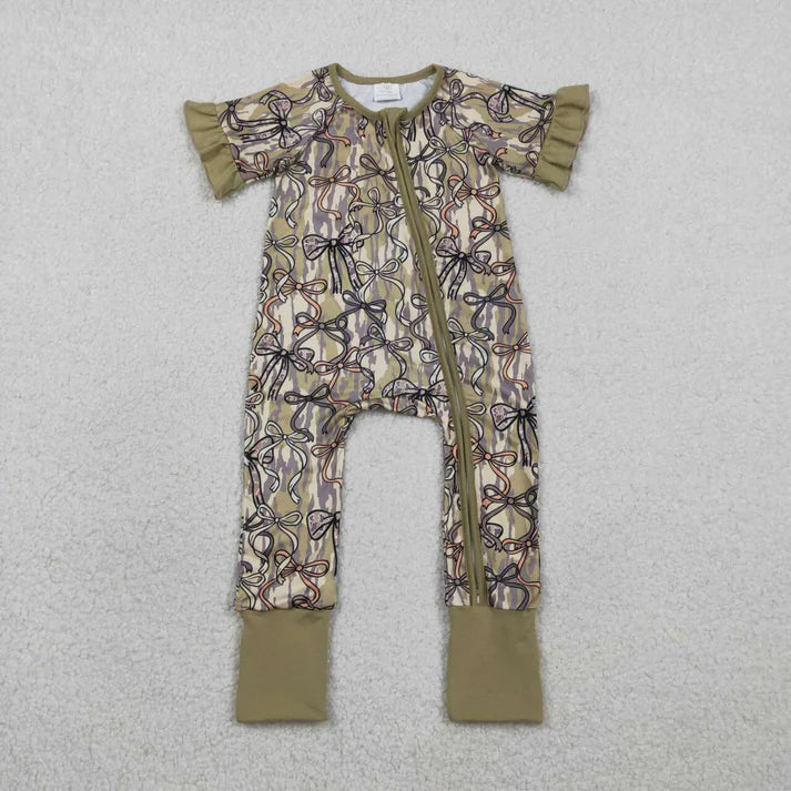 Camo Short Sleeve Ruffle Zippy