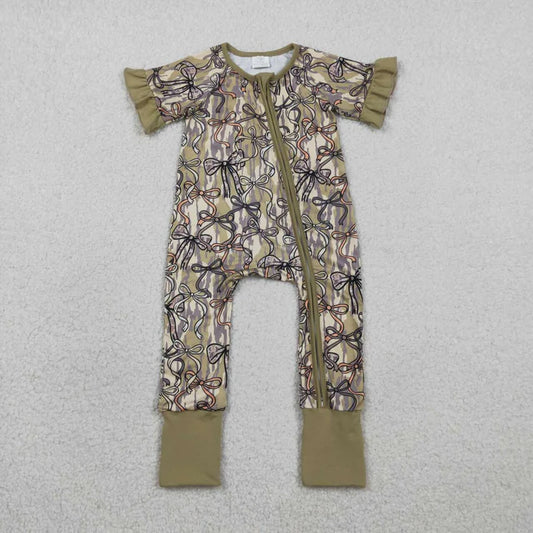 Camo Short Sleeve Ruffle Zippy