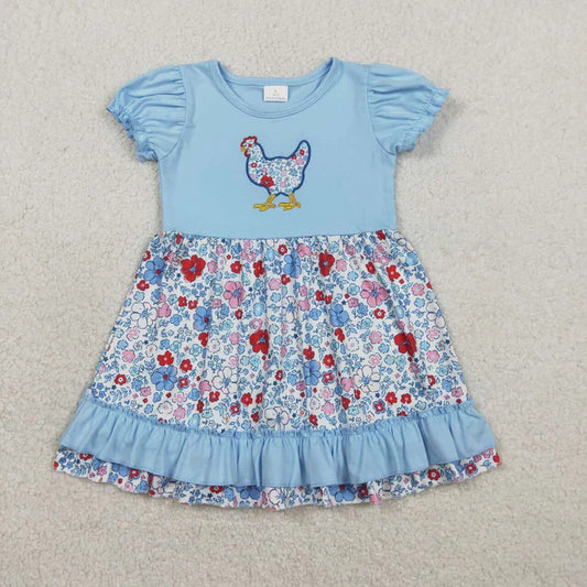 Chicken Embroidery Floral Ruffle Dress