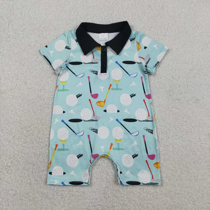 Gold Print Collared Short Romper