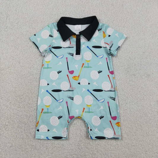 Gold Print Collared Short Romper