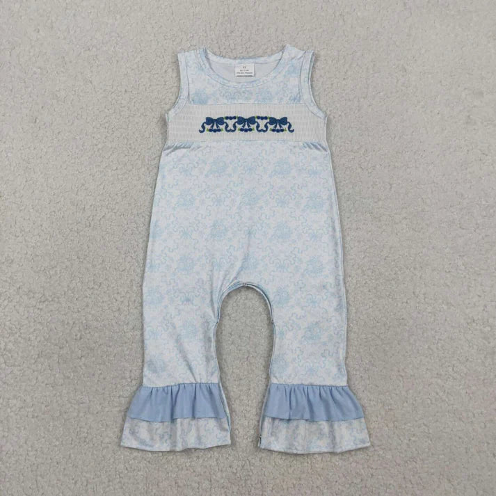 Floral Embroidery Bow Smocked Romper