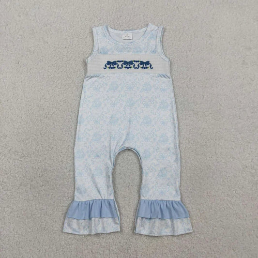 Floral Embroidery Bow Smocked Romper