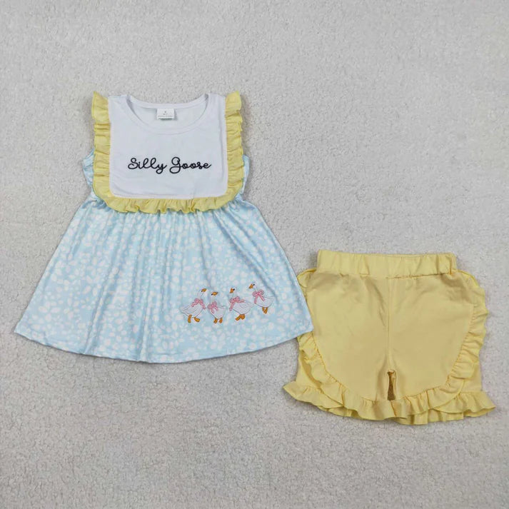 Silly Goose Smocked Embroidery Short Set