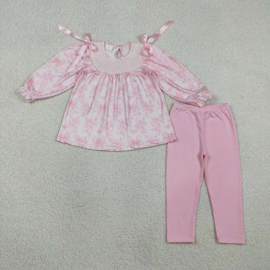 Pink Bow Smocked Long Sleeve Pant Set