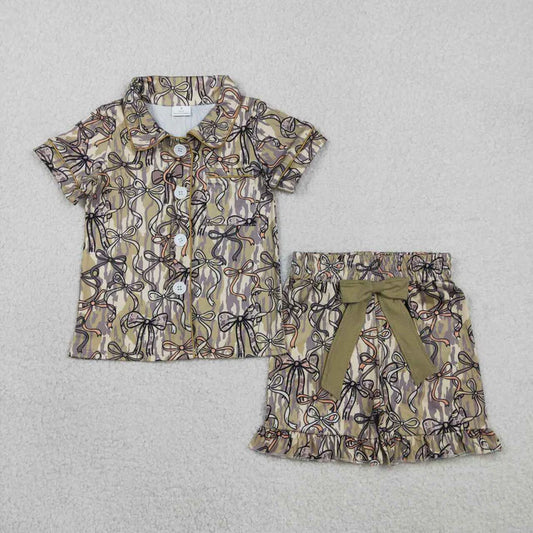 Camo Bow Button Up Short PJ Set