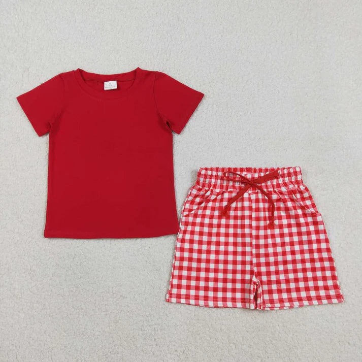 Plaid Red Boy Short Set