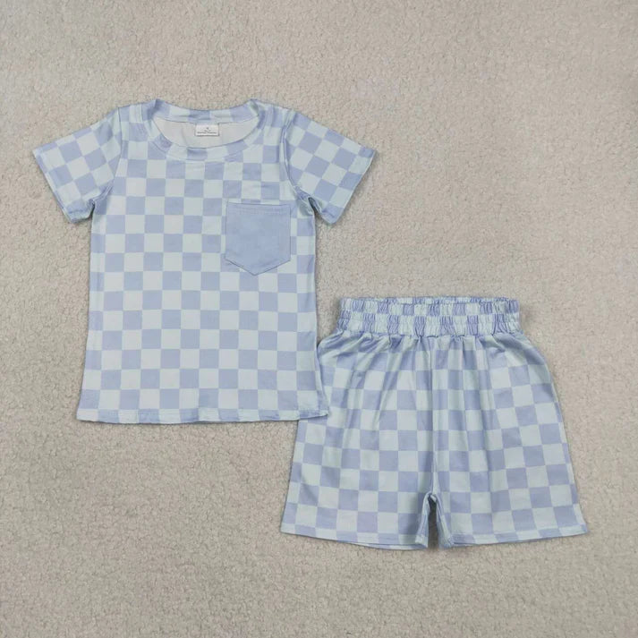 Plaid Blue Boy Short Set