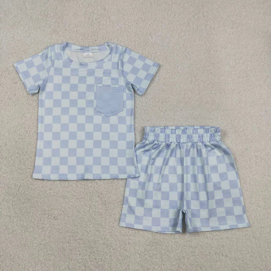 Plaid Blue Boy Short Set