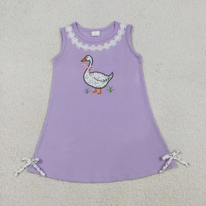 Duck Embroidery Purple Dress