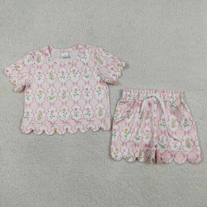 Floral Pink Scalloped Edged Short Set