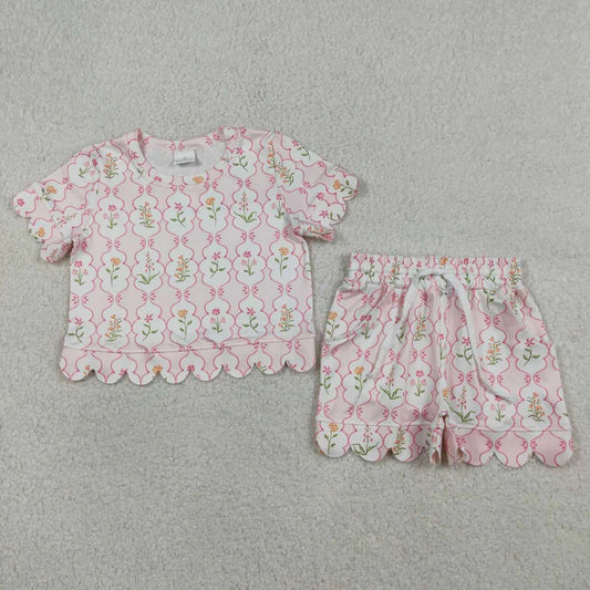 Floral Pink Scalloped Edged Short Set