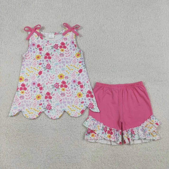 Tank Floral Ruffle Short Set