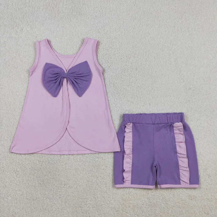 Purple Tank with Bow on the Back Short Set