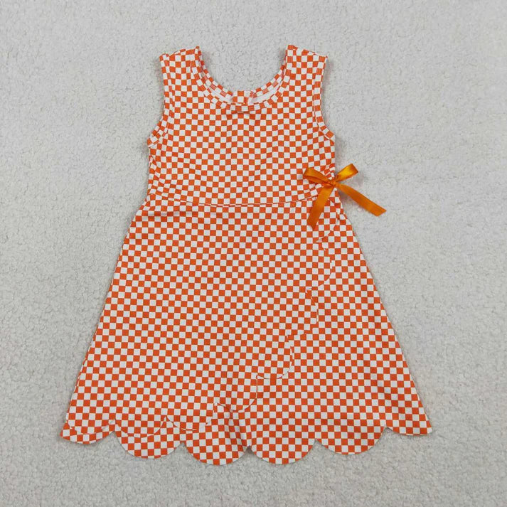 Orange Plaid Scalloped Edge Athletic Dress