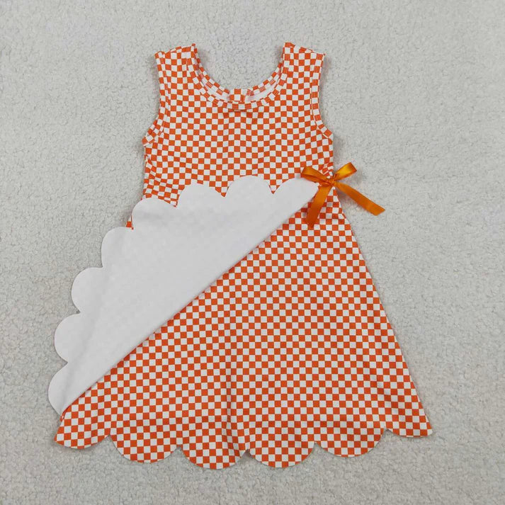 Orange Plaid Scalloped Edge Athletic Dress