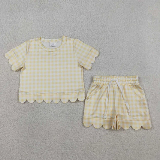 Yellow Plaid Scalloped Short Set