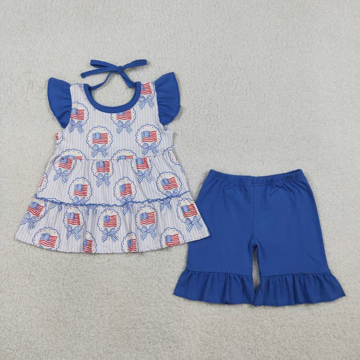 Fourth Of July Flag Ruffle Short Set