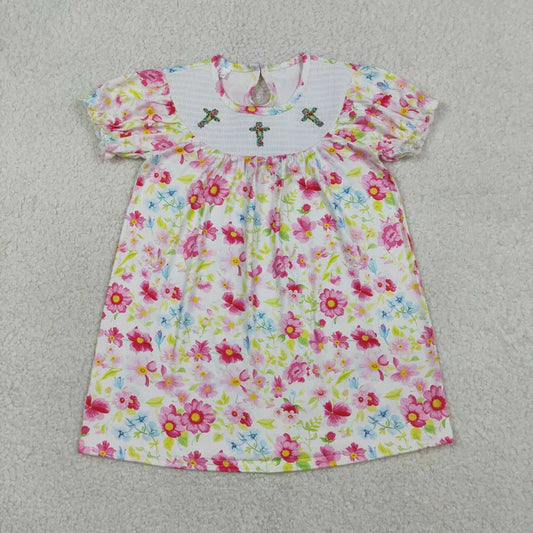 Smocked Cross Embroidery Floral Dress