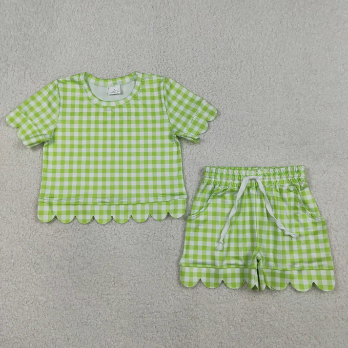 Green Plaid Scalloped Edged Short Set
