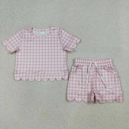 Pink Plaid Scalloped Edge Short Set